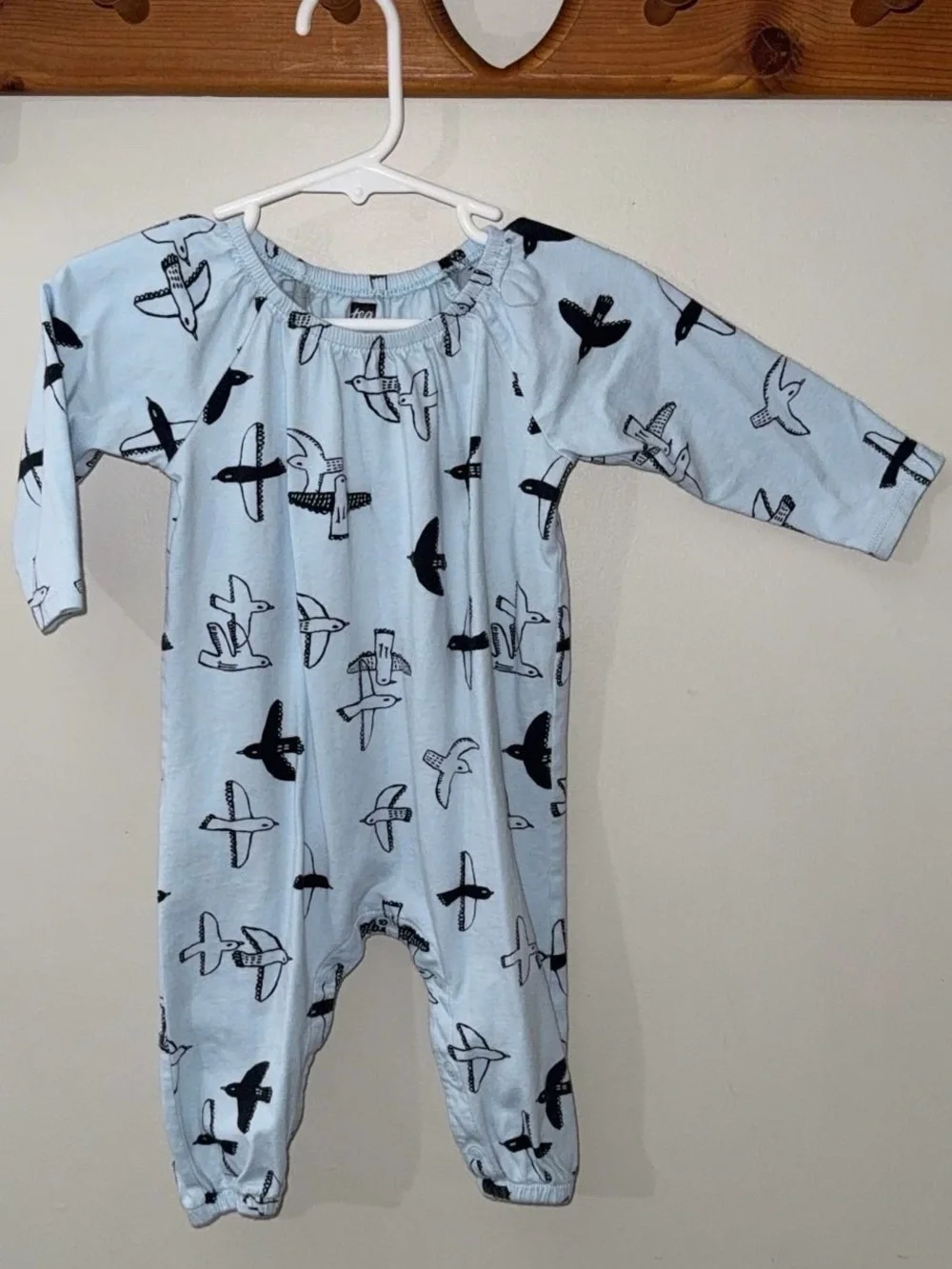 Tea Collection Light Blue Seabirds Long Sleeve Romper Longall 3-6 Months